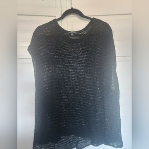 EILEEN FISHER, Crochet Linen sleeveless top, Black, XL